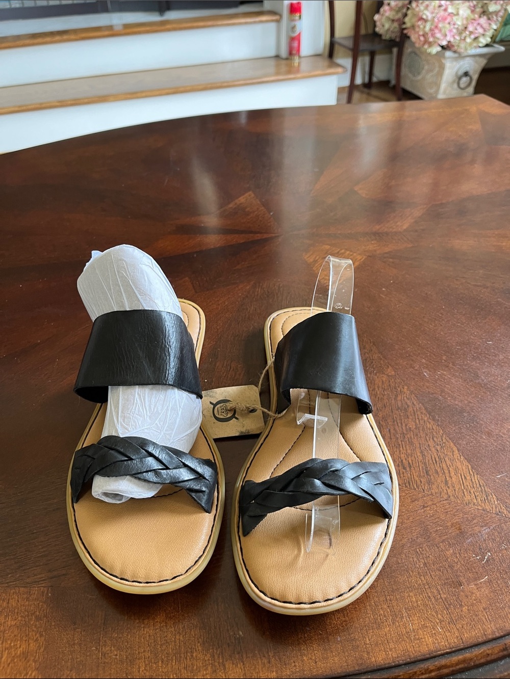 Women’s Black Braided Strap Slide Sandals, Born